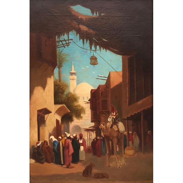 Théodore Frère – Une Rue au Caire, huile sur panneau orientaliste, XIXe siècle